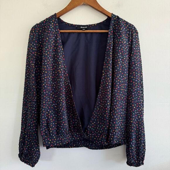 Women's Navy Polka Dot Blouse - Picture 5 of 14